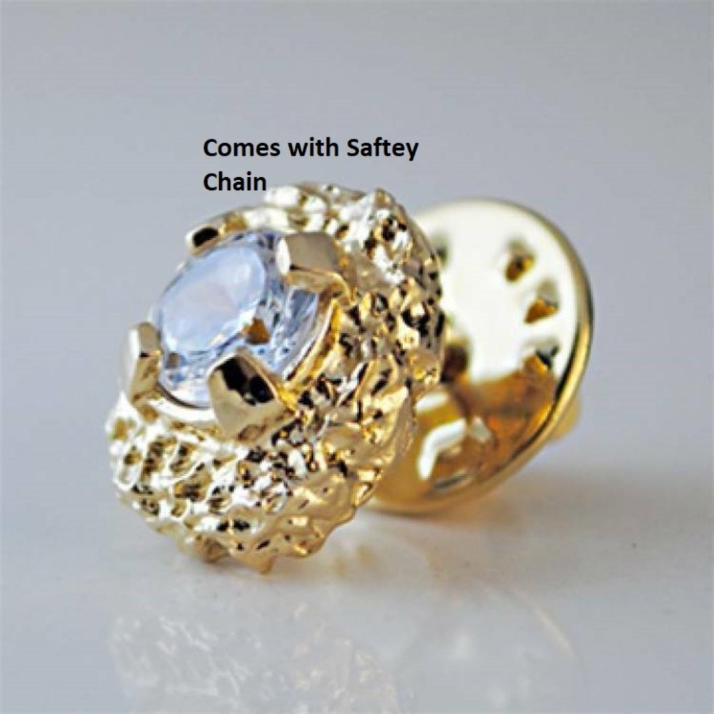 Mens Nugget and CZ Tie Tack in Heavy Yellow Gold